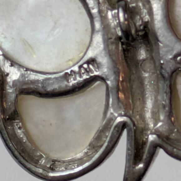 HAN Sterling Silver Butterfly Pendant Mother‑of‑Pearl Wings Signed 925 1" Moth - Picture 5 of 6